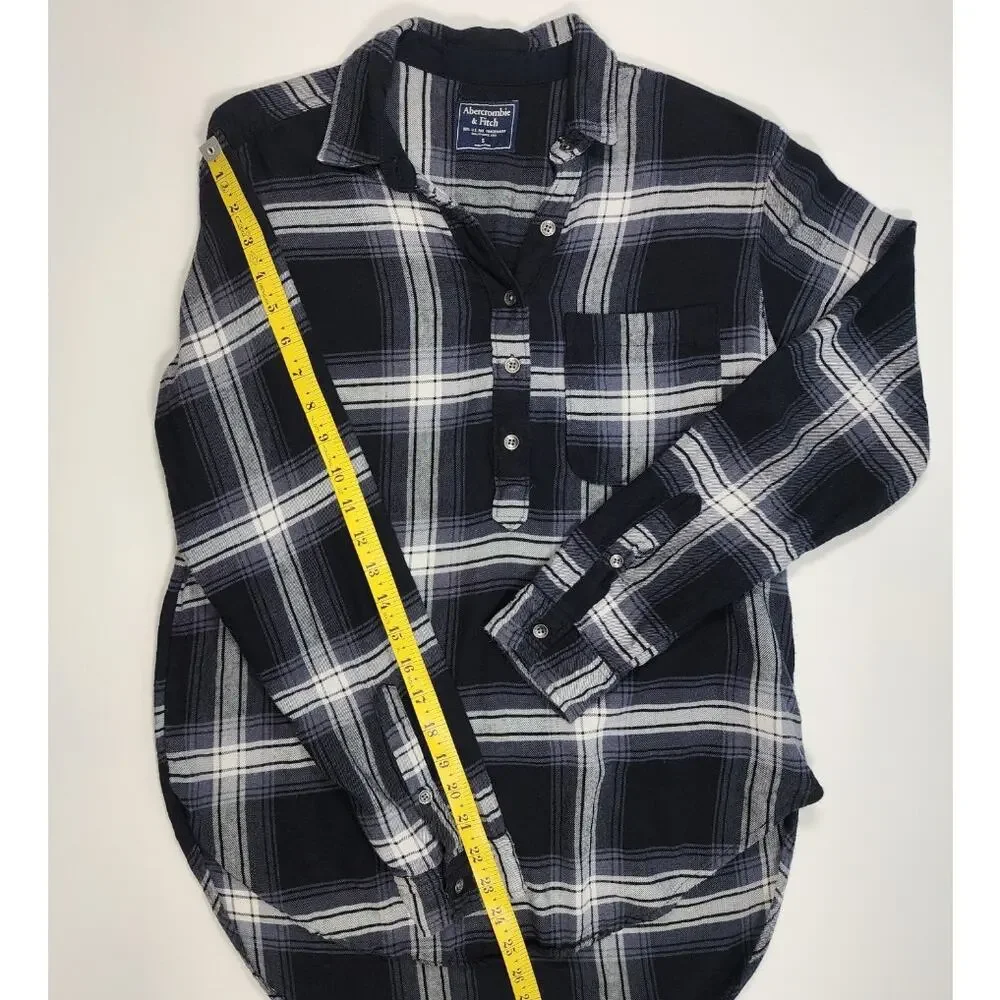 Abercrombie & Fitch Plaid Flannel‎ Shirt Gray Black Button S